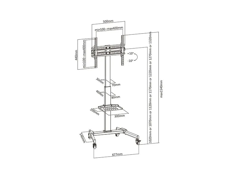 Tilting TV Trolley Stand on Wheels (32"-55")